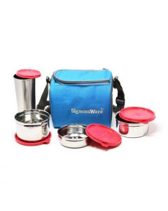 Signoraware - Best Steel Lunch Box With Steel Tumbler (Capacity 500ml + 350ml + 200ml + 370ml) Red - 3512