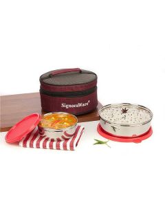 Signoraware  - Classic Stainless Steel Lunch Box, 2-Pieces Red - 3511
