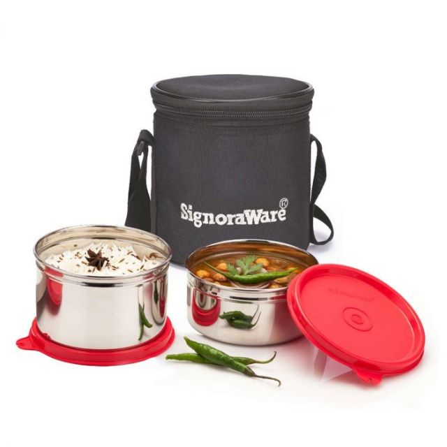 Signoraware - Executive Steel Lunch Box Small With Bag Red - 3503