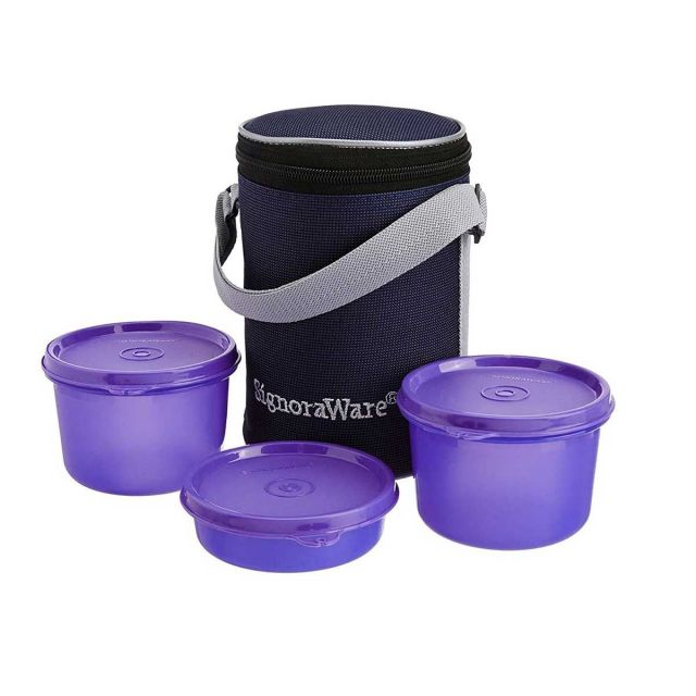 Signoraware - Executive Steel Lunch Box Medium With Bag Violet - 516