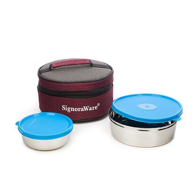 Signoraware  - Classic Stainless Steel Lunch Box, 2-Pieces Blue -3511